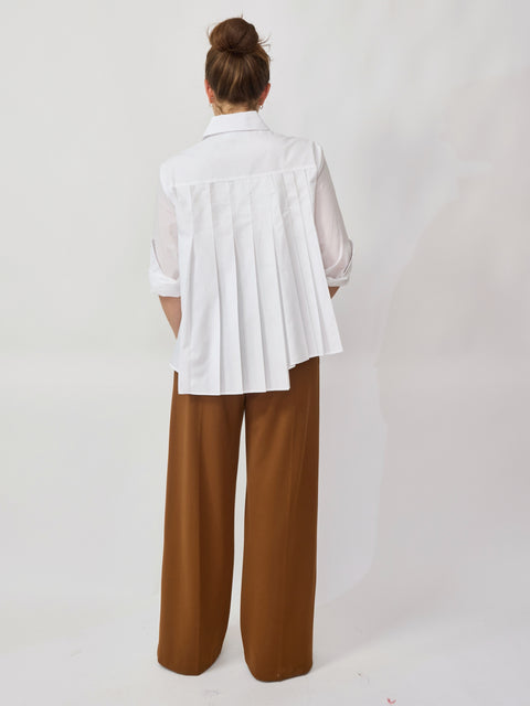 Pleated Asymmetrical Top, White