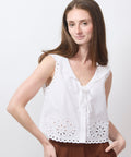 Embroidered Eyelet Sailor Top, white