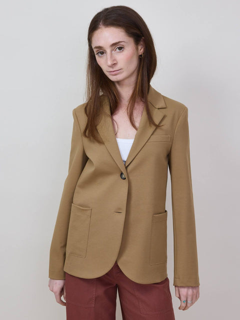 Stand-Up Collar Blazer, Tan Techno