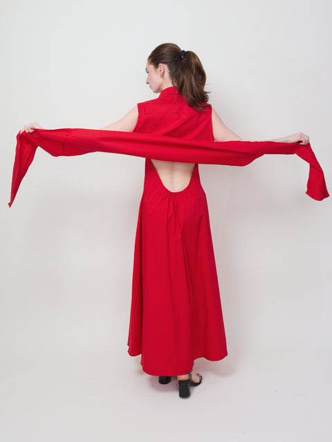 Cinch Waist Sleeveless Dress, red