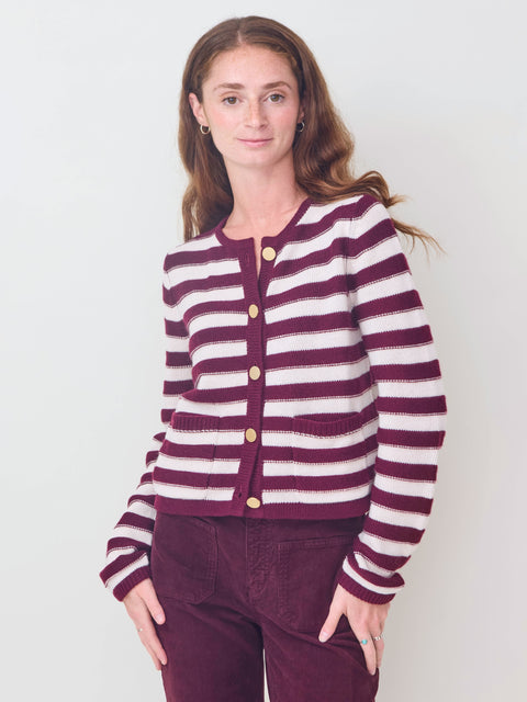 Textured Stripe Cardigan, sloe gin