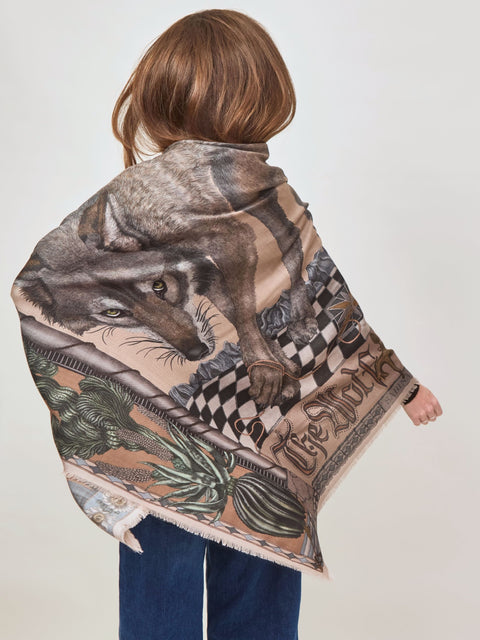 Wolf You Feed, 135cm wool/silk, desert