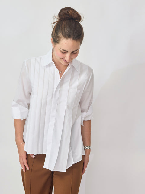 Pleated Asymmetrical Top, White