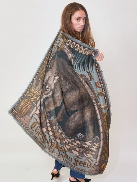 Wolf You Feed, 135cm wool/silk, Gunmetal