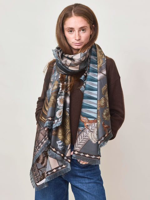 Wolf You Feed, 195cm silk rectangle, gunmetal
