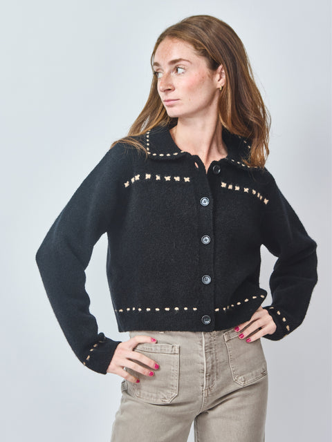 Collar Cardigan, Noir/Sweet Pie