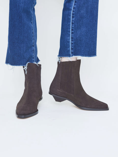 Indigo, chocolate suede