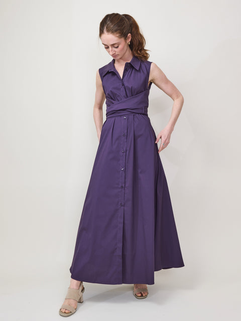 Cinch Waist Sleeveless Dress, purple