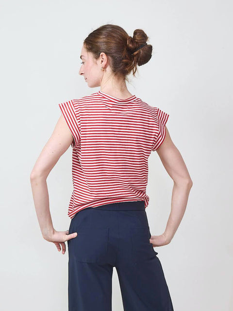 Peak Shoulder Tee, Cherry Stripe