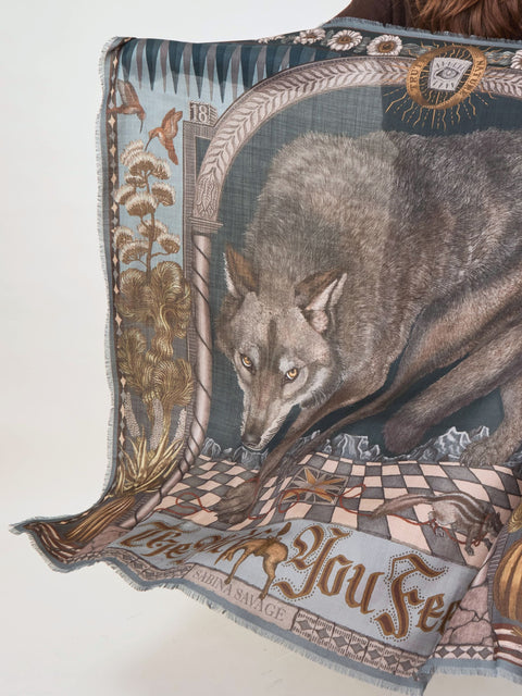 Wolf You Feed, 135cm wool/silk, Gunmetal