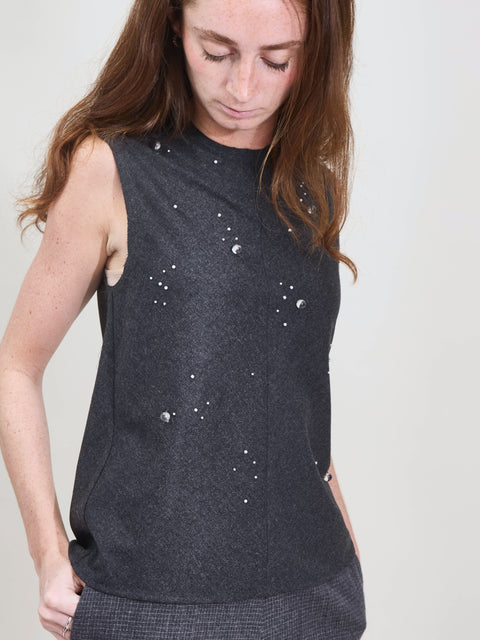 Embroidered Flannel Top, anthracite