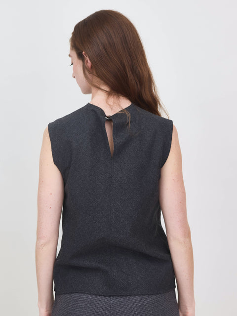 Embroidered Flannel Top, anthracite