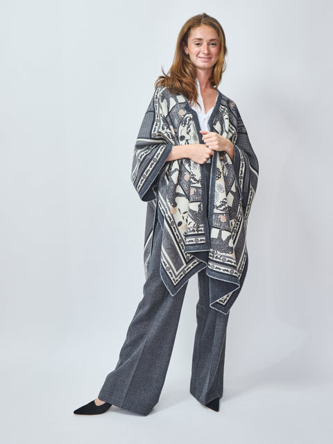 Roses & Cats Wool Cape