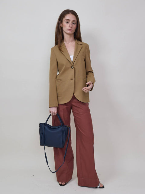 Stand-Up Collar Blazer, Tan Techno