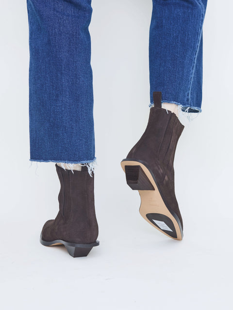 Indigo, chocolate suede
