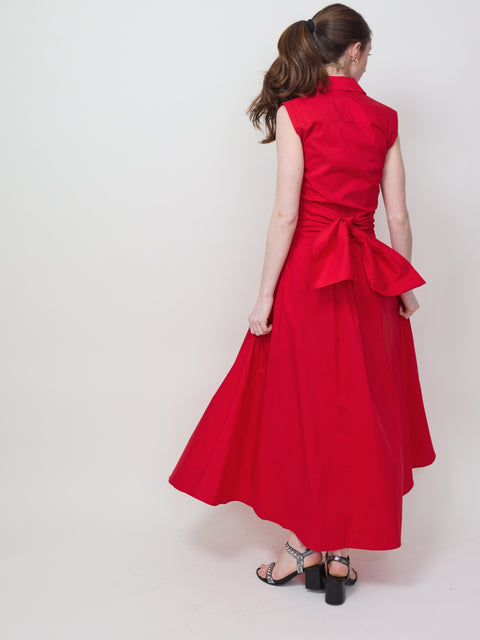 Cinch Waist Sleeveless Dress, red