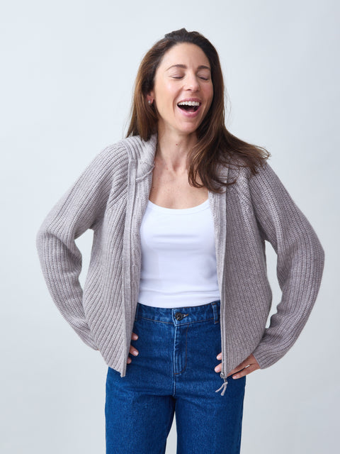 Zip-Front Cardigan, fresh pepper
