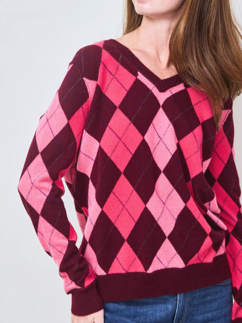 Argyle V-Neck, Bordeaux