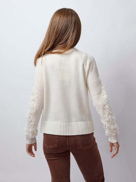 Fringe Sleeve Crew, ivory
