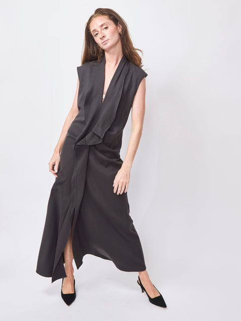 Abito Stretch Wool C/Drapp, Carbonne