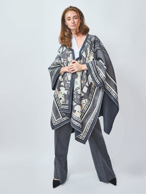 Roses & Cats Wool Cape