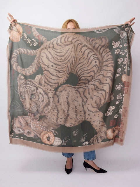 Zouyu, Cry the Deer, 135cm silk/wool, Fir/Fawn