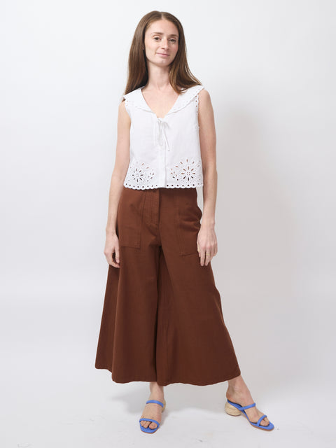 Embroidered Eyelet Sailor Top, white