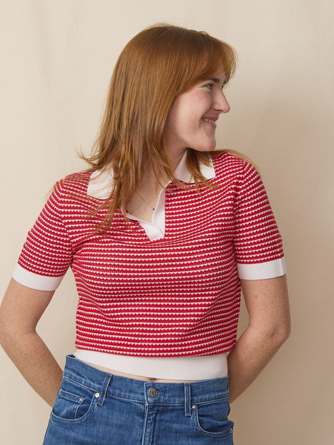 Polo Sweater, Red/White Stripe