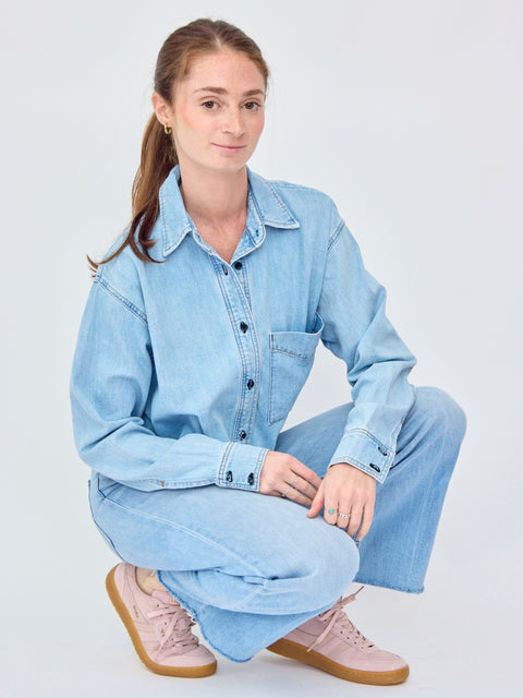 Cropped Denim Shirt, Vintage Wash