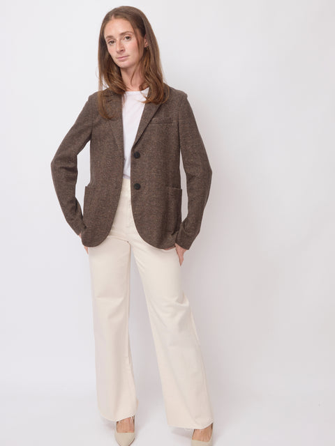 Collared Patterned Blazer, Brown Herringbone