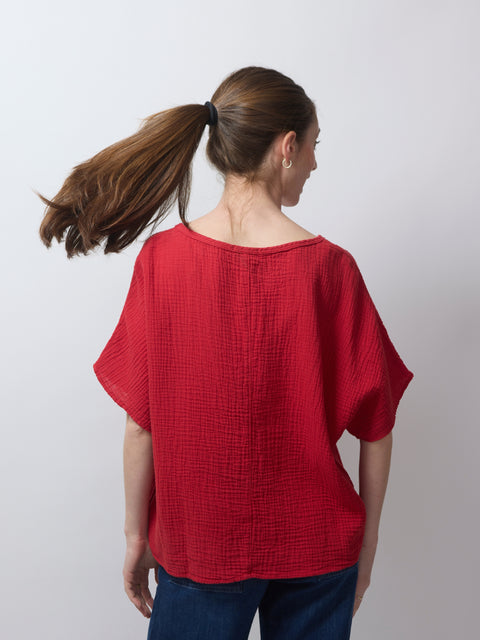 Gauze Top S/S, Red