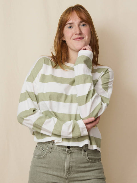 Cropped L/S Tee, Pistachio Stripe