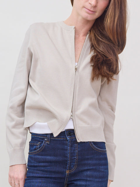 Cotton Cropped Zip Cardigan, thundra