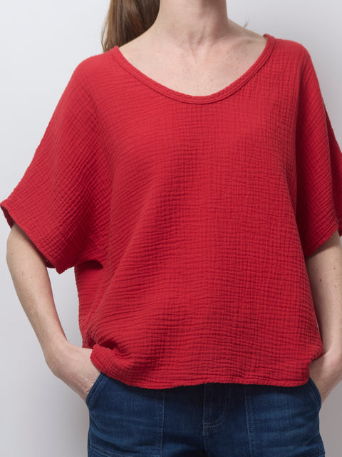 Gauze Top S/S, Red