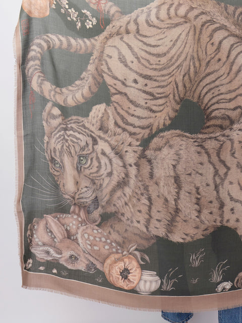 Zouyu, Cry the Deer, 135cm silk/wool, Fir/Fawn