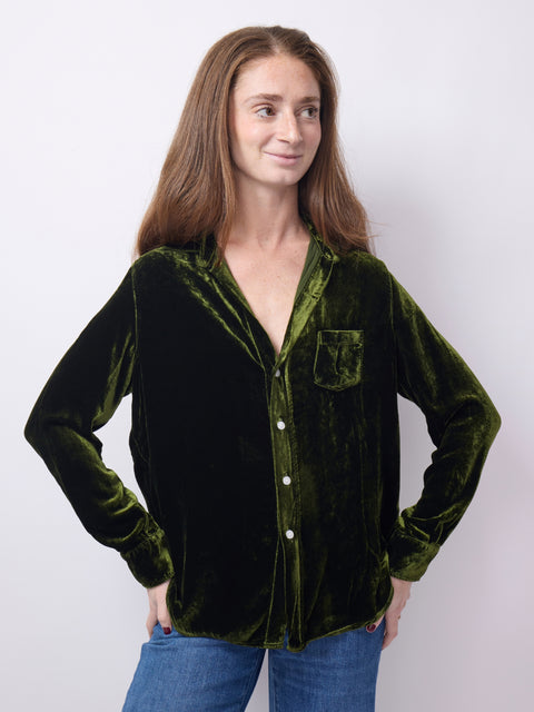 Eileen Button-Up, Green Velvet