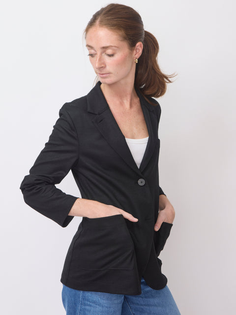 Collared Merino Blazer, Black