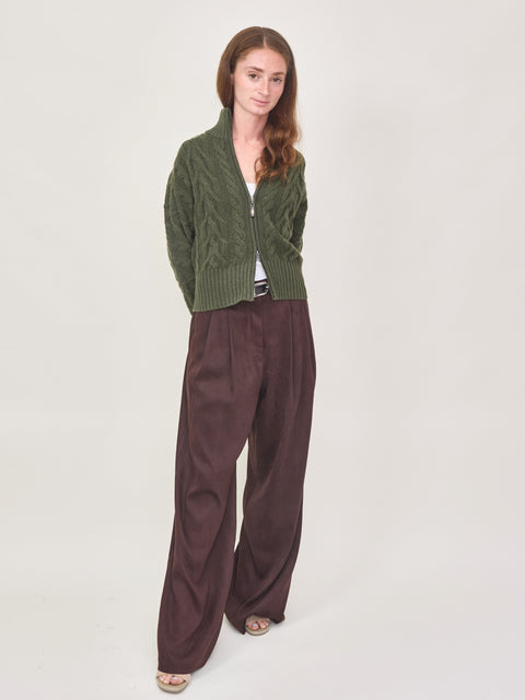 Cable Zip Cardigan, Loden