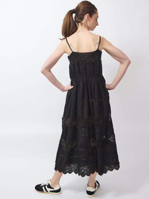 Rosette Crochet Dress, black