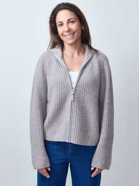 Zip-Front Cardigan, fresh pepper