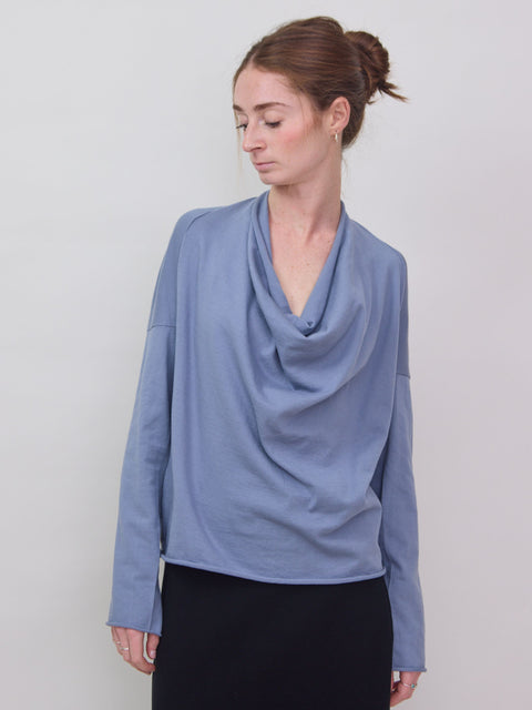 Cotton L/S Draped Neck Top, storm