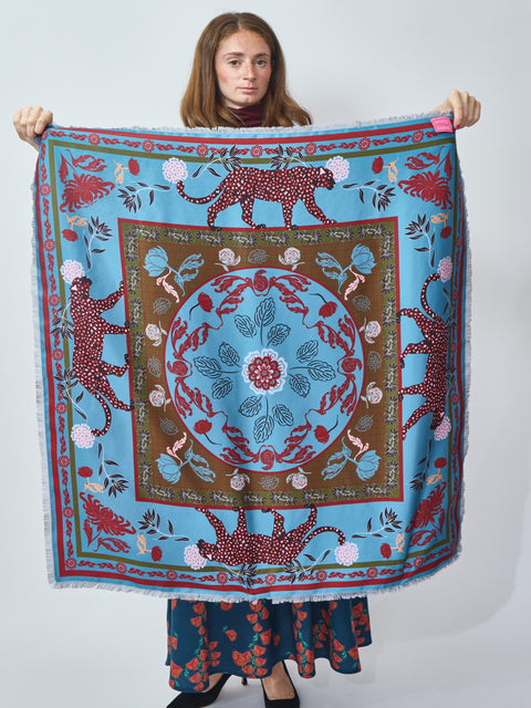Roses & Cats Reversible Silk Scarf