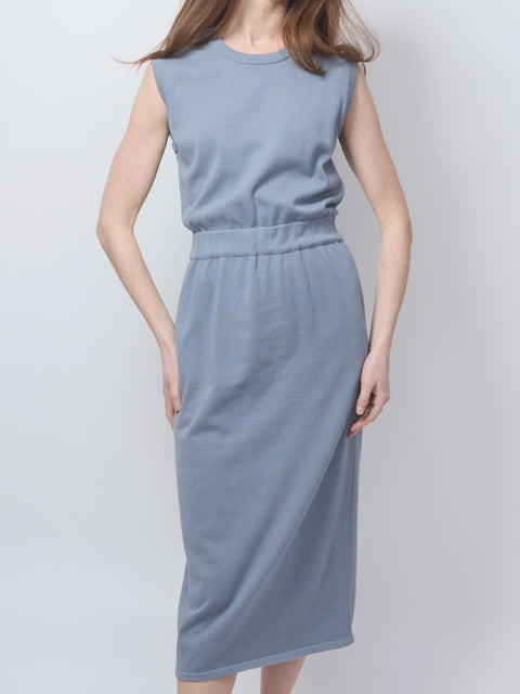 Cotton Sleeveless Dress w/ Waistband, Storm