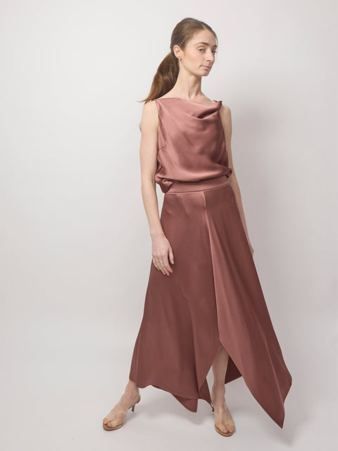 Gonna Liquid Satin Midi Asymmetrical, Blush