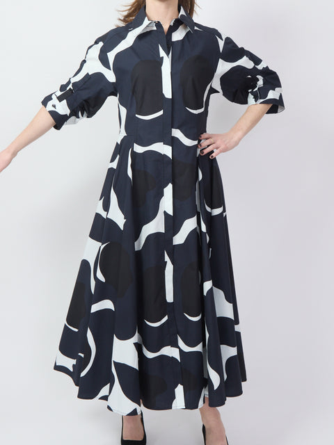 Graphic Bloom Dress, black/white/navy