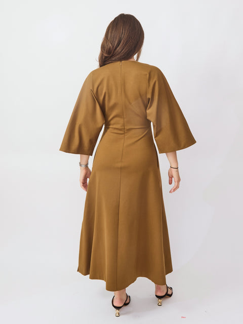 V-Neck Bell Sleeve Dress, Sigaro