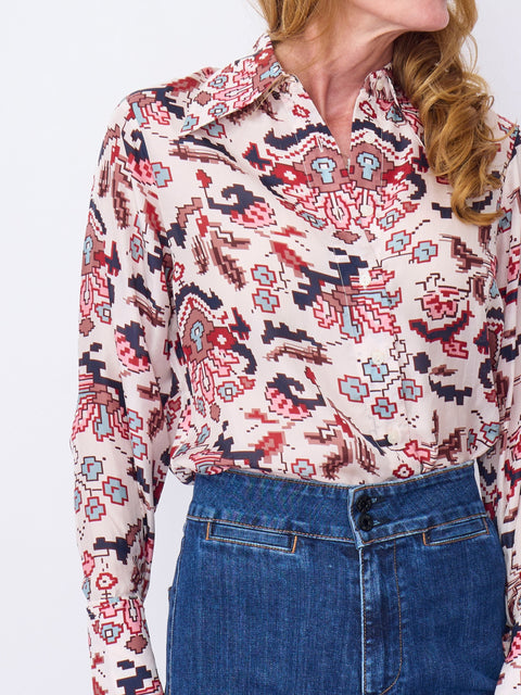 Dana Horizon Kilim Silk Shirt, Off-White