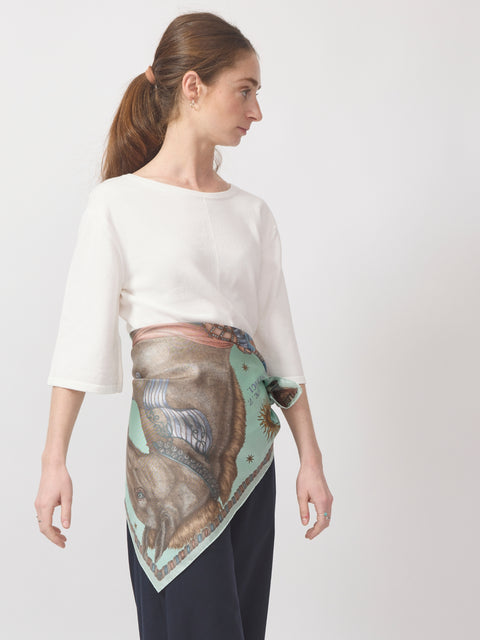 The Celestial Steed, Celadon/Salt Silk Twill 90cm x 90cm