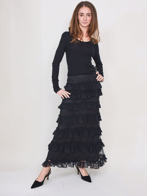 Winter Mesh Flounce Skirt, Black