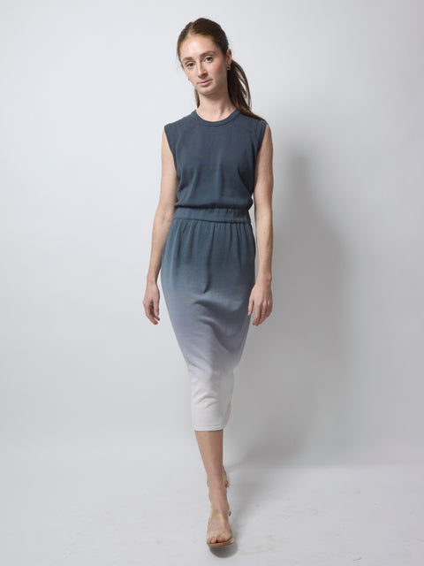 Cotton Sleeveless Dress, Charcoal Ombre S